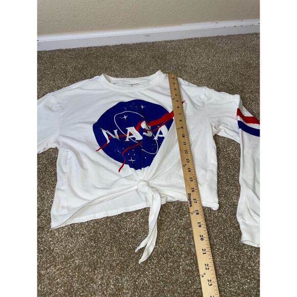 Buzz Aldrin NASA Cropped Shirt Women's Long Sleeve White SZ XL front tie USA - Picture 5 of 7
